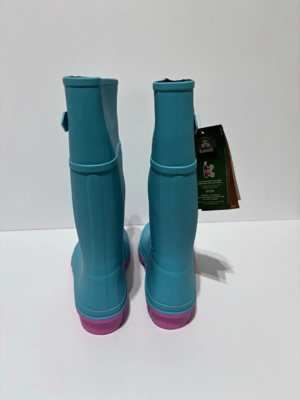 Kamik Youth Raindrops Teal Blue Rain Boots, Girls’ Size 6 M